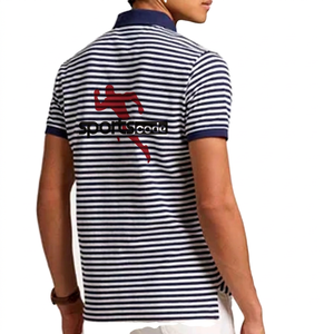 Camiseta Polo a Rayas Azul Marino para Hombre Sportscode, Manga Corta, Cuello con Botones, Estilo Casual - Product Image 3