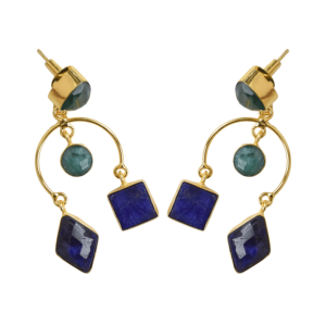 Laxmi Jewellers Classic Lab Created Sapphire Green Blue Drop <b>Earrings</b> 18K Gold Plated Brass Geometric Bohemian Women Bulk - Product Image 6