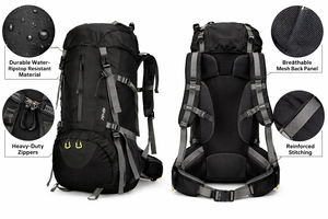 Waterproof Internal Frame Hard Shell Hiking <b>Backpack</b> with Adjustable Shoulder Straps Large Capacity for Camping & Outdoor Sports - Product Image 3