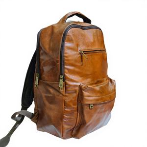 Sac à dos pour ordinateur portable en cuir de veau véritable écologique personnalisé, fait main, style géométrique japonais, durable, imperméable, pour le bureau - Product Image 1