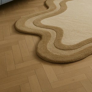 Handmade Retro Modern Boho Wool Rug Wavy white <b>Carpet</b> with Irregular Shape Custom Floor Art for Home Living Room Washable - Product Image 4
