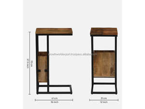 Table d'appoint moderne pour canapé, porte-revues, plateau en bois de manguier, table d'appoint minimaliste pour salon, style industriel - Product Image 6