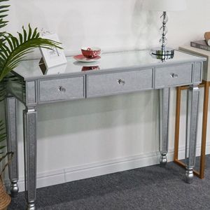 Contemporary Three-Drawers <b>Mirror</b> Console Table LED Feature Dresser for <b>Makeup</b> Vanity or Vanity Table Wood Material - Product Image 2