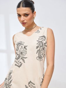 Floral Printed Sleeveless V-Neck Cotton Ankle-Length <b>Kurti</b> & Trousers <b>Women</b> Loose Fit Casual Summer Wear India Pakistan Style - Product Image 5