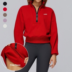 Sweat-shirt décontracté d'hiver pour femme, coupe ample, doublure polaire respirante, demi-fermeture éclair, col montant, coupe-vent - Product Image 1