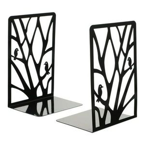 Porte-livres décoratifs en métal pour étagères, design arbre et oiseau en fer noir, pour la maison, le bureau, la bibliothèque, organisateur de bureau - Product Image 1