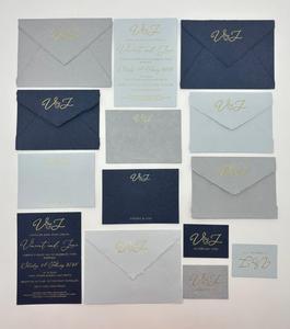 Juego de invitaciones de papel premium con borde decorativo, sobres hechos a mano con impresión en foil y elegante papelería de lujo - Product Image 2