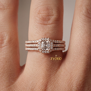 แหวนแต่งงานหรูหรา ชุบเงิน ประดับเพชรทรง Asscher ขนาด 0.95 กะรัต เพชรเลี้ยงในห้องปฏิบัติการ ดีไซน์วงแหวน 3 ชิ้นแบบ Halo พร้อมแหวนแต่งงานแบบ Pave เหมาะสำหรับเป็นของขวัญในงานปาร์ตี้ - Product Image 4