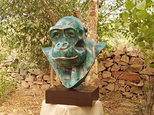 Busto de gorila de metal para decoración de jardín - Product Image 3