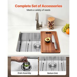 Lavello da cucina sottopiano a vasca singola da 24 pollici in acciaio inossidabile nano, stile rustico, con un foro - Product Image 4