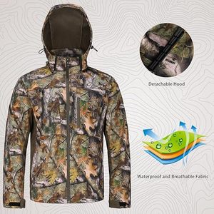 Ensemble veste et pantalon de chasse camouflage pour homme, softshell imperméable, vêtements d'extérieur avec 9 poches, vêtements d'hiver - Product Image 2