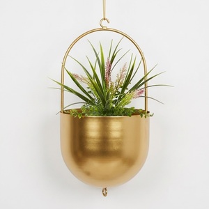 Maceta Colgante de Metal Dorado Exclusiva, Maceta Minimalista de Lujo para Decoración de Paredes Interiores y Hogar, Colgador de Plantas de Hierro - Product Image 1