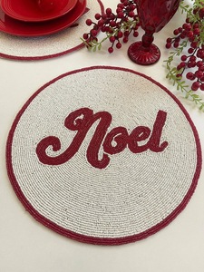 Handcrafted Cotton Beaded Round Wedding Table Placemat with Patriotic Americana Design and Christmas Bow Centerpiece - Product Image 6