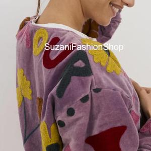 Suzani artisanal unisexe en velours brut brodé floral, à manches longues, écologique, respirant, épais, style hiver, ouvert sur le devant - Product Image 4