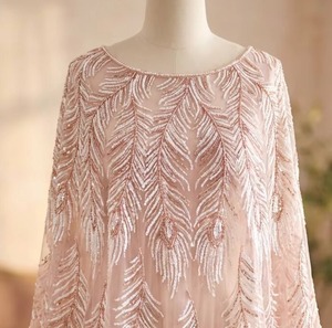 Bespoke Hand-Beaded Gold Sequin Capelet Mesh Tassel Evening Shawl for High-Fashion Retailers & Bridal Salons - Product Image 1