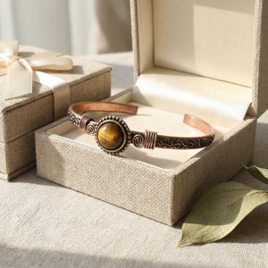 <b>Copper</b> Tiger Eye <b>Bracelet</b> Handcrafted Cuff Bohemian Gemstone Jewelry Unisex Antique Style Artisan Gift - Product Image 5