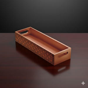 Plateau en bois artisanal rustique Brownwood avec poignée et motif floral, finition lisse pour une présentation élégante lors des repas - Product Image 1