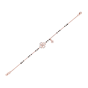 Elegant Rose <b>Gold</b> Flower Mangalsutra <b>Bracelet</b> with Black <b>Beads</b> & CZ Diamonds for Women - Product Image 1