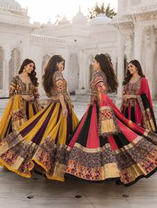 Traditional Indian Pakistani <b>Women</b> <b>Lehenga</b> Choli Embroidered Floor-Length Loose Fit Wedding Wear Cotton Stretchable - Product Image 1