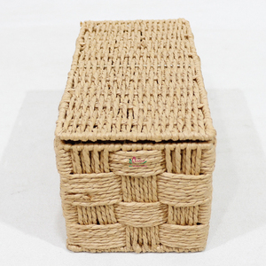 Handwoven Paper Rope <b>Rectangular</b> <b>Storage</b> <b>Basket</b> Desktop Organizer Box with Attached Lid - Product Image 4