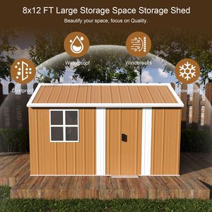 Capanno in Metallo Resistente 12x8 FT per Esterni, Impermeabile, con Finestre, Porta Lucchettabile e Ventilazione - Product Image 2