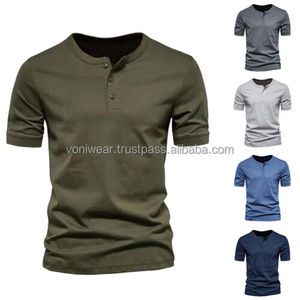 เสื้อยืดคอวีผู้ชายสไตล์วินเทจ แขนสั้น ผ้าถัก ยับยาก ลายเรียบ สำหรับฤดูร้อน - Product Image 5