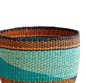 Handmade Traditional Craft Seagrass <b>Basket</b> with Teal and Brown Design Storage Laundry <b>Hamper</b> Container with Handles Bulk - Product Image 4