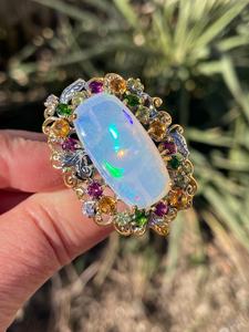 AAA White Baguette <b>Opal</b> Natural Multi Gemstone 925 Sterling <b>Silver</b> Gold/ big luxury cocktail <b>ring</b> - Product Image 1
