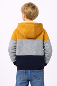 Veste à capuche pour garçons, coloris gris moutarde et bleu marine, style Little Explorer, doublure Sherpa, fermeture éclair, vêtement d'extérieur pour l'école - Product Image 3