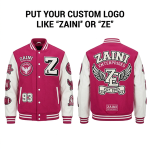 <b>Mens</b> Varsity <b>Jacket</b> 420 GSM Cotton Fleece Body PU Leather Sleeves Maroon <b>White</b> Chenille Embroidery Tackle Twill Custom Logo - Product Image 2