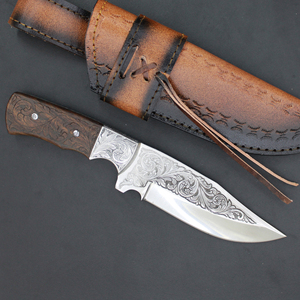 Cuchillo de Caza de Hoja Fija de Acero Inoxidable Grabado Personalizado con Mango de Madera y Diseño de Punta Caída - Product Image 2