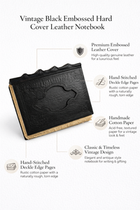 Cuaderno Clásico de Cuero con Tapa Dura Negra Repujada, Estilo Vintage, con Papel Hecho a Mano con Borde Decorativo, para Escribir y Regalar - Product Image 6