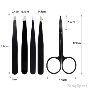 Ensemble de pinces à épiler pour cils et sourcils en acier inoxydable noir personnalisé, 3, 4 ou 5 pièces, avec ciseaux, outils de soin beauté - Product Image 6