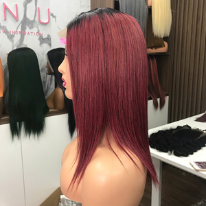 Venta al por mayor 100% pelo vietnamita hueso recto Ombre Borgoña Peluca de encaje transparente para mujeres negras cabello humano de alta calidad - Product Image 6