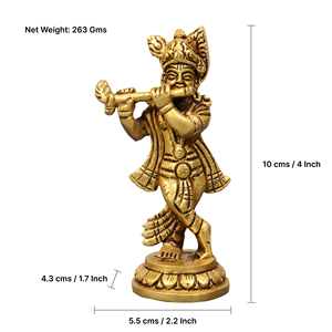 Estatua de Latón del Dios Krishna, Figura Religiosa Bañada en Oro de 10 cm, Ídolo de Murli Manohar para Decoración del Hogar - Product Image 2