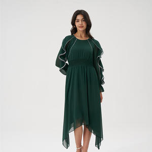 Robes de demoiselle d'honneur de soirée en vert émeraude à manches longues et à ourlet à volants, style bohème <span class=keywords><strong>chic</strong></span>, pour femmes, pour <span class=keywords><strong>mariage</strong></span>, 2026 - Product Image 1