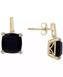 Orecchini pendenti con accento di onice e diamanti in argento Sterling placcato oro 14k | Macacy's - Product Image 1