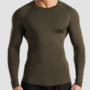 Knitted Compression T-Shirt Short <b>Sleeve</b> Regular Fit Men's Gym Wear Quick Dry Breathable Anti-Uv Polyester Cotton 340g Fitness - Product Image 1