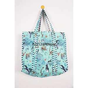 Bolso de Playa Grande de Algodón Multicolor a Rayas, Acolchado a Mano, para Mujer, de Rajasthan, el Más Vendido - Product Image 1