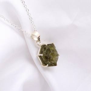 Colgante Hexagonal de Moldavita, Plata de Ley 925, Joyería Étnica con Piedras Preciosas Naturales de la República Checa para Mujeres y Niños - Product Image 3