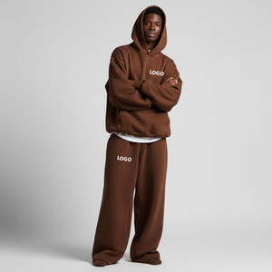 Trendy Premium Quality Winter Casual Midweight Printed Hooded Pullover Hoodie <b>Sweatpants</b> Set Streetwear Baggy Tracksuits - Product Image 1