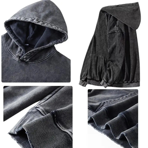 Sweat-shirt à capuche surdimensionné pour homme, 100% coton, tissu éponge français, couleur unie, pull décontracté, vêtement d'automne - Product Image 4