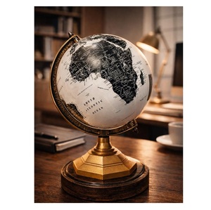 Globo Terráqueo de Escritorio de Latón Antiguo con Anillo Armilar y Base de Madera, Diseño Moderno, Giratorio, Ecológico, Decoración Educativa - Product Image 4