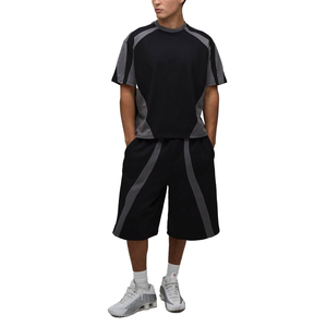 Ensemble T-shirt et short en coton tricoté uni pour homme, respirant, sans coutures, vêtements de sport d'été pour la course à pied - Product Image 1