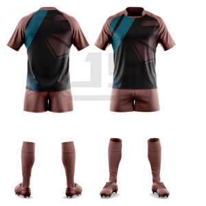 Conjunto de Jersey y Pantalones Cortos Deportivos de Rugby con Cuello en V, Personalizados, 100% Poliéster, Antibacterianos, Ecológicos, Resistentes al Viento, para Interiores y Exteriores - Product Image 5