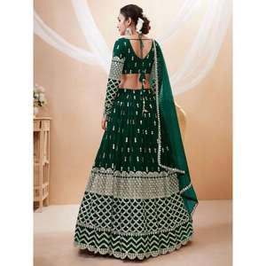 Conjuntos atractivos para mujer Lentejuelas verdes Georgette Lehenga Choli para Mehendi Wear - Product Image 3