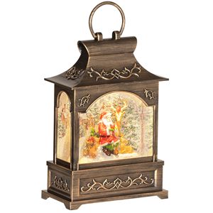 Lanterna Natalizia Musicale in Bronzo con Globo di Neve, Illuminata e a Batteria, con Glitter Rotolanti, Decorazione Natalizia - Product Image 1