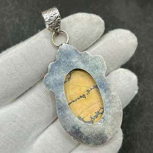 Colgante de Plata de Ley con Jaspe Maligano, Chapado en Oro Antiguo, Hecho a Mano, Joyería Clásica con Piedras Preciosas, Certificado IGI, Único - Product Image 6