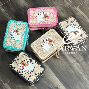Elegant Low Price Handcrafted Floral <b>Pink</b> Leather Makeup organizer Jewelry Case Genuine Leather Poker Card Travel Jewelry <b>Box</b> - Product Image 1