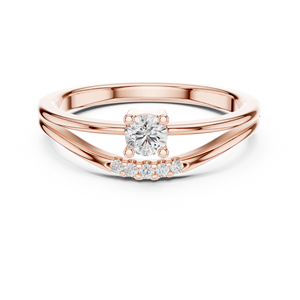 Anillo de Compromiso de Lujo con Moissanita de Corte Redondo, Anillo Nupcial de Aleación de Oro Rosa de 18K con Engaste de Puntas y Tallo Dividido para Mujer - Product Image 1